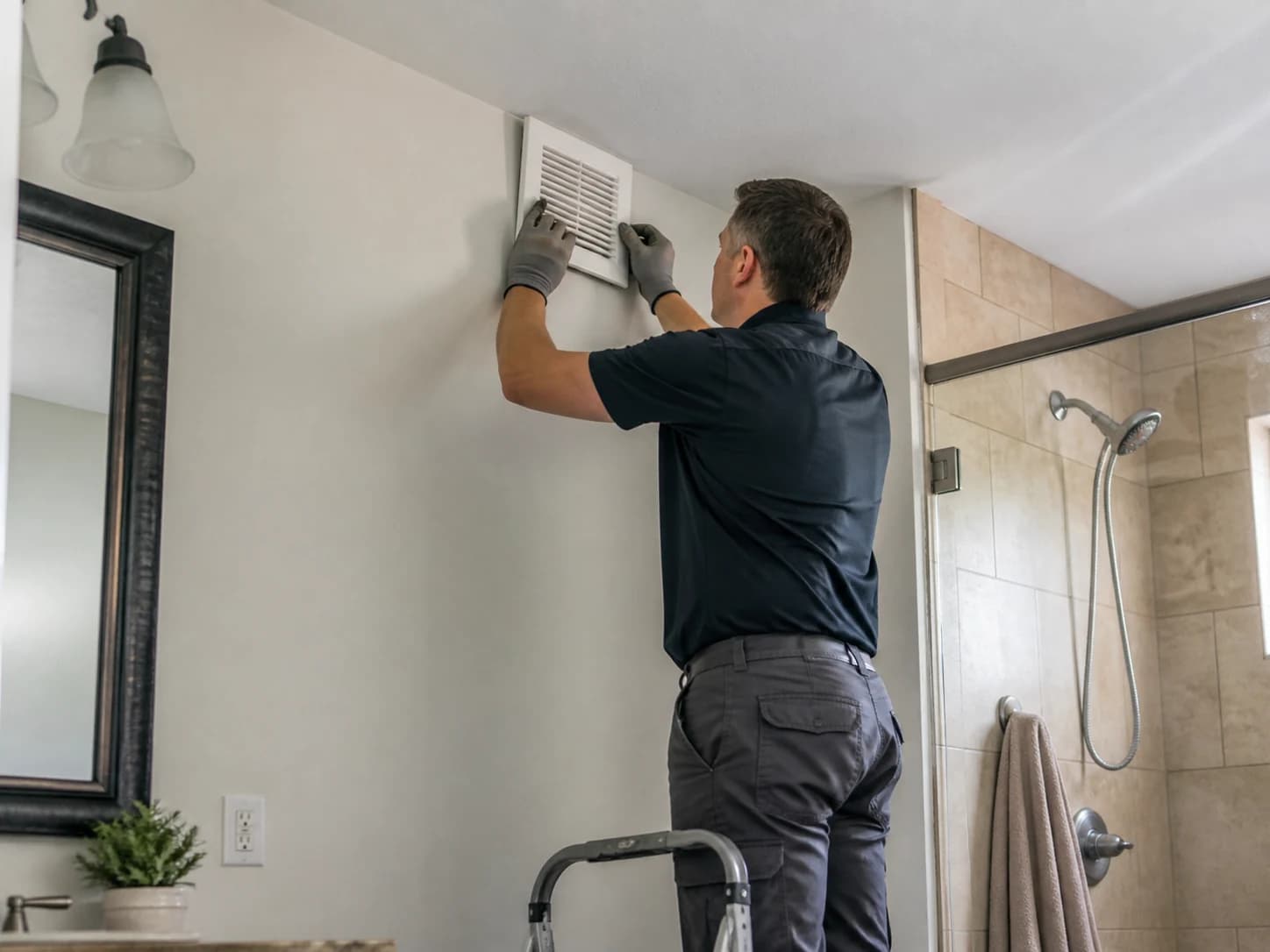 Representative image of a bathroom ventilation cover being serviced.